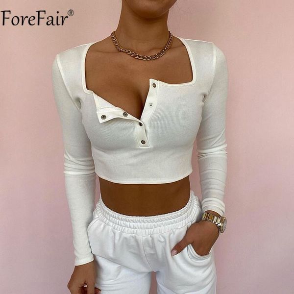 

women's t-shirt forefair 2021 v neck long sleeve crop women white knitted fashion t shirts autumn winter basic ladies