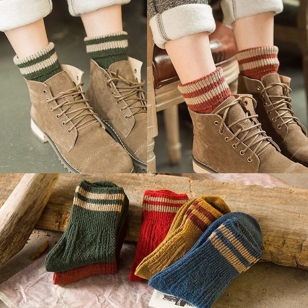 

w3t cotton wool and children's middle tube solid color two bar warm cotton hosiery autumn and winter thick socks knitting thickened wool so, Black;white
