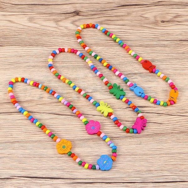 

earrings & necklace 6pcs fashion children jewelry sets wooden lover heart beads bracelet set for girls baby gift(fish,red flower ,b, Silver