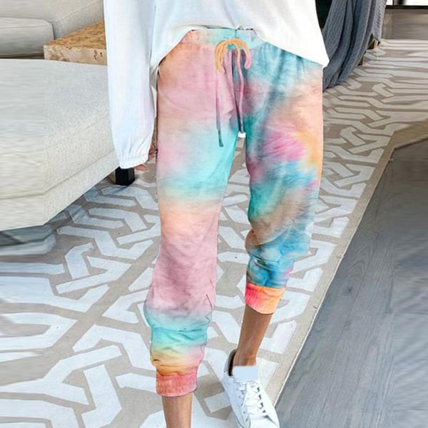 

women's trousers 2021 summer tie-dye fashion casual sports pants female women tie dye elastic waist & capris, Black;white