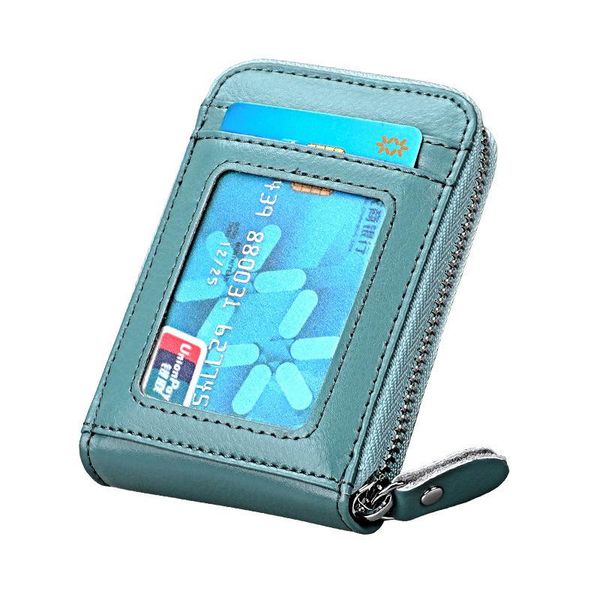 

card holders genuine leather rfid small women wallets zipper s case bag coin purse pocket ultra-thin money, Brown;gray
