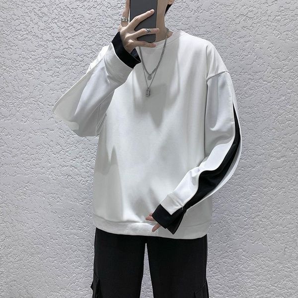 

men's loose two-piece color coats long sleeves white hoodies casual pullover fashion print oversized sweatshirts &, Black