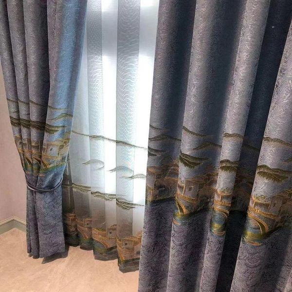 

fashion simple curtains living room bedroom chinese style blackout bay window curtain & drapes