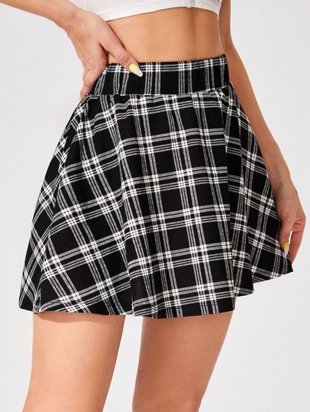 

plaid print skirt v8ep#, Black