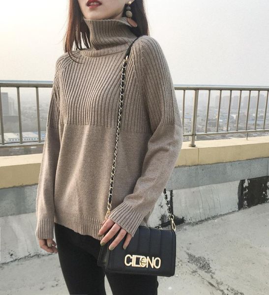 

women's sweaters basic loose wool sweater women turtleneck simplee solid color stretch pit strip pullover 2021 fall casual woman, White;black