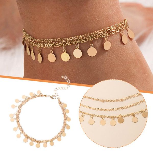 

charm bracelets bohemian fashion design simple metal chain woven seashell bracelet anklet for women's beach bikini feet jewelry summer, Golden;silver