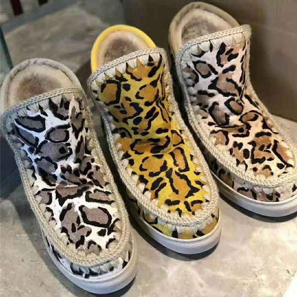 

boots leopard women shoes winter snow plus wool round toe rubber sole suede ankle booties ladies trendy brand 2021 fur, Black