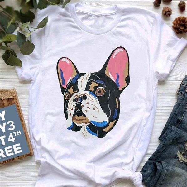 

summer french bulldog printed womens t shirts cute cartoon pit bull female frances german shepherd, White