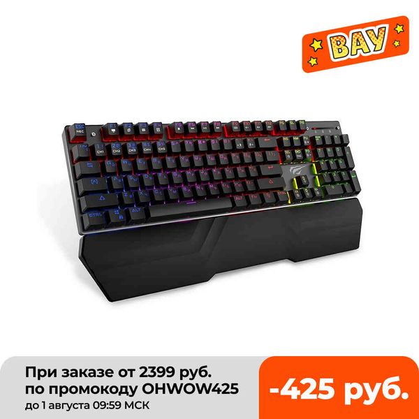 Havit Mekanik Klavye Gamer 104 Tuşları Mavi veya Kırmızı Anahtar RGB Oyun Klavyeleri Tablet Masaüstü Russian Versiyonu