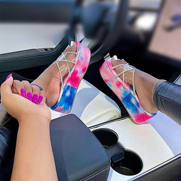 

slippers women crystal multicolor flat ladies platform transparent slides female footwear casual women's beach shoes plus size, Black