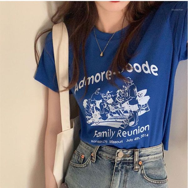 

women's t-shirt 3colors 2021 summer korean style vintage print slim short sleeve crop for womens t-shirts tee shirt femme (x1981), White