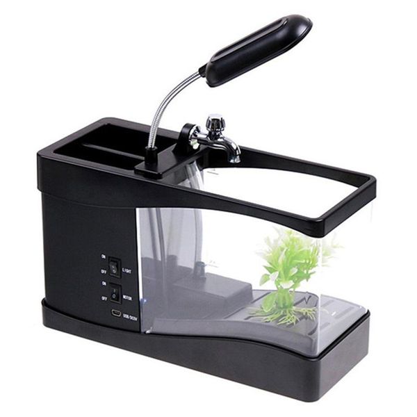 

aquariums usb deskmini fish tank aquarium timer clock led lamp light black color clock, calendar, alarm, temperature lcd display