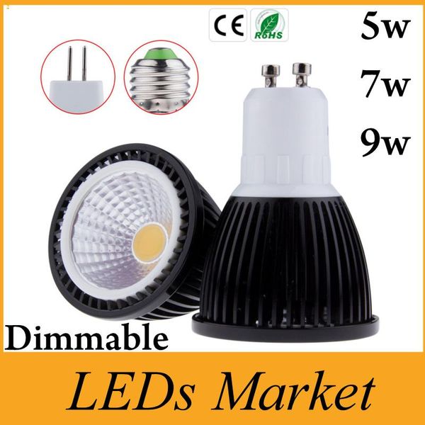 

bulbs s black shell cob led dimmable spotlight 5w 7w 9w gu10 mr16 e27 lights lamp ac 110v 220v/ 12v warm white 3000k ce ul