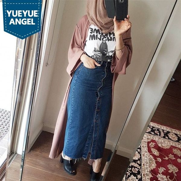 

skirts female fashions denim thin skirt only casual breasted ankle length jeans long streetwear jdr2, Black