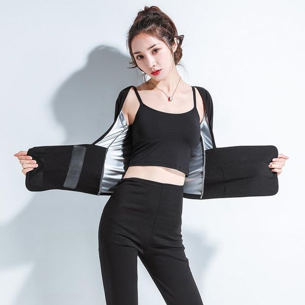 

running jackets women gym workout sauna suit tummy control shapewear fitness sportswear yoga sweat shirt blast, Black;red