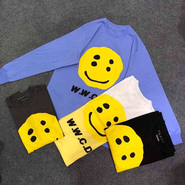 

2021 spring fashion w.w.c.d. smile face printed women long sleeve shirts tees hiphop streetwear men cotton t shirt, White;black