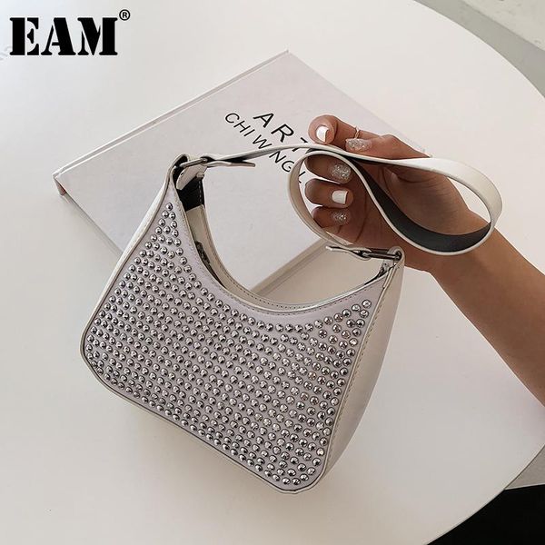 

[eam] women luxury diamonds baguette pu leather flap personality all-match crossbody shoulder bag fashion tide 2021 18a3039 evening bags