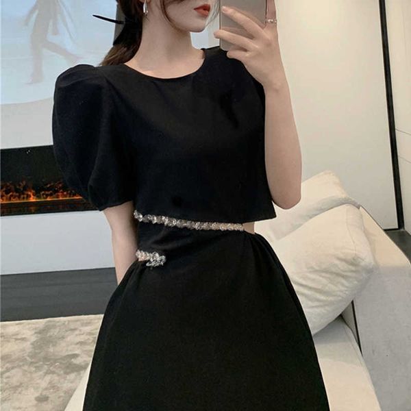 

casual dresses elegant women's es party summer sleeve vintage midi females design black korean style o-neck gothic bpr7, Black;gray