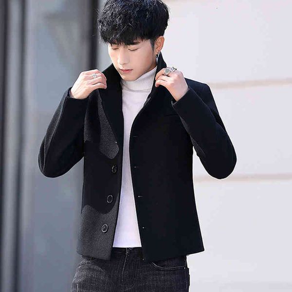 

men's trench coats autumn winter woolen jacket korean suits coat boutique stand collar button-up trend male vh8n, Tan;black