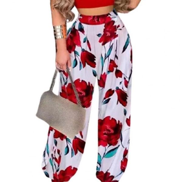 

women's pants & capris stylish summer elastic waist straight leg leaf print wide, Black;white