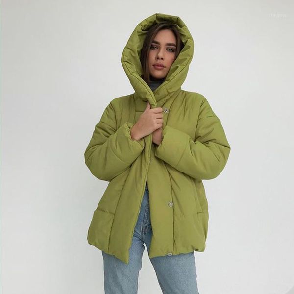 

women's down & parkas conkor fashion casual simple hooded women elegant solid covered button coats loose pockets cotton jackets ladies, Black