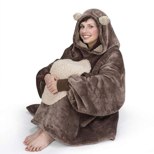 

women's hoodies & sweatshirts fashion women oversized blanket sweatshirt super soft wearable sherpa lining with animal ears and warm fr, Black