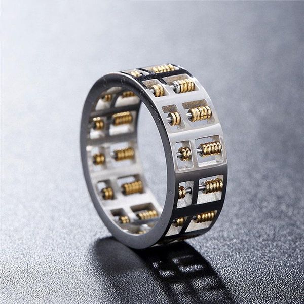 

cluster rings 3 color chinese fashion calculation bead titanium steel ring personality tide goods men and women abacus g0874, Golden;silver