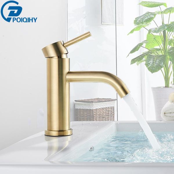 

bathroom faucet brushed gold basin cold water mixer sink tap single handle deck mounted nickel faucets