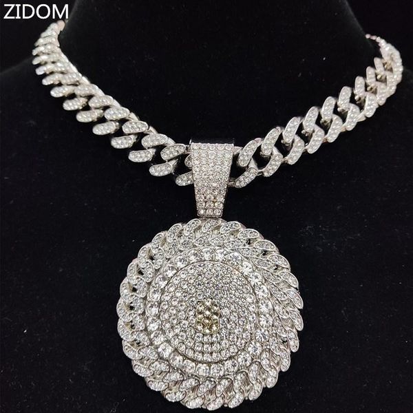 

pendant necklaces men hip hop iced out bling sunflower necklace with 13mm width cuban chain hiphop fashion charm jewelry, Silver