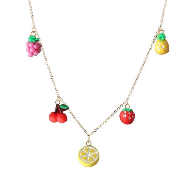 

pendant necklaces 2021 acrylic red strawberry cherry grape fruit charm necklace women summer beach jewelry birthday gift, Silver