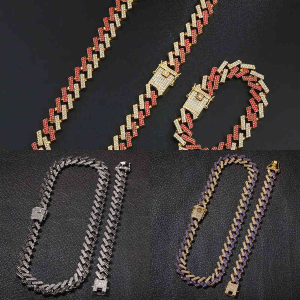 

d & z men's ice zircon hip hop necklace, 15mm cuban mesh chain, fashion jewelry, 1 set q0809, Silver