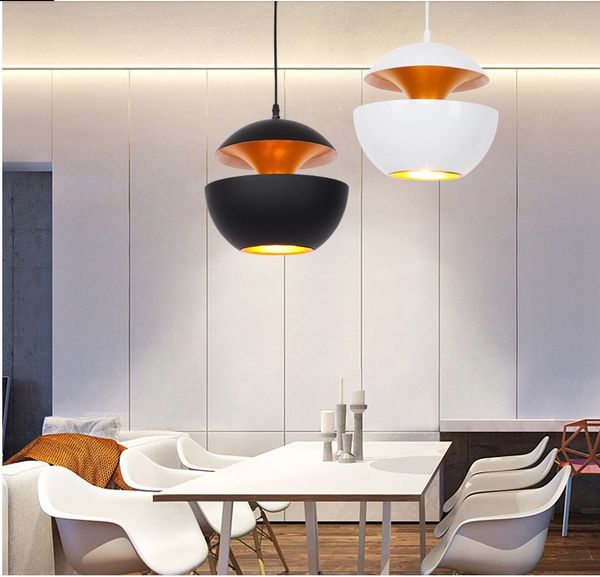 Nordic Tarzı Kolye Lambası LED Alüminyum Yemek Odası Modern Minimalist Bar Masa Yaratıcı E27 Siyah / Beyaz Dekor Armatür Işık