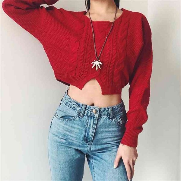 

women cable crop knit jumper mixed solid pullover sweater 210512, White