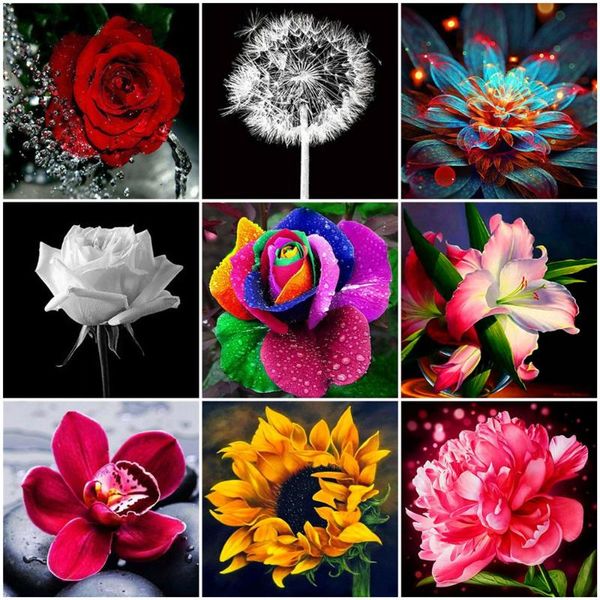 

diamond painting huacan sunflower cross stitch embroidery lily mosaic rose rhinestones picture home art