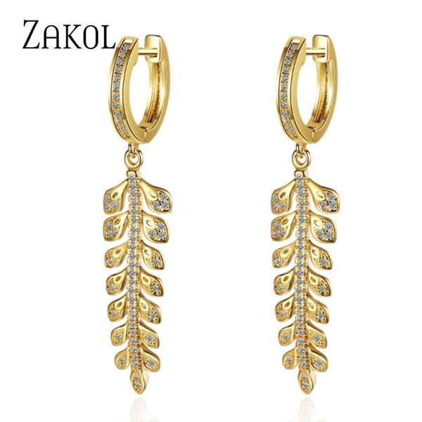 

dangle & chandelier zakol fashion small fresh cubic zirconia leaf ear buckle temperament korean pendant hoop earrings for women fzpe40, Silver