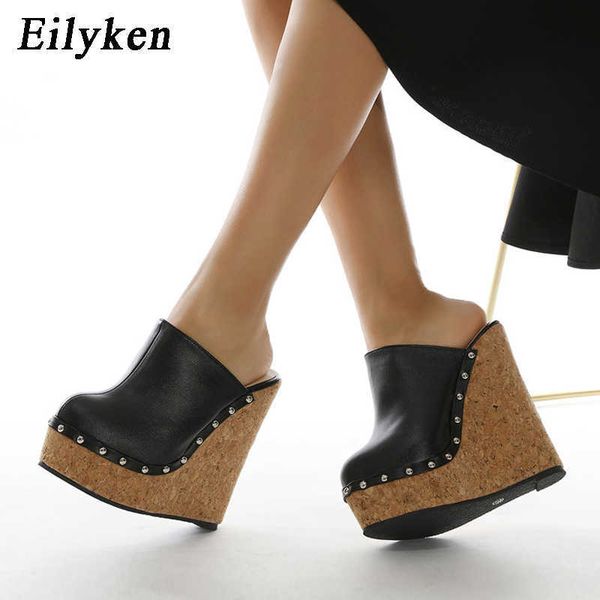 

2022 classic luxury brand rivet platform wedges pumps shoes high heels sandals summer woman sandals size 41 42 paris designer, Black