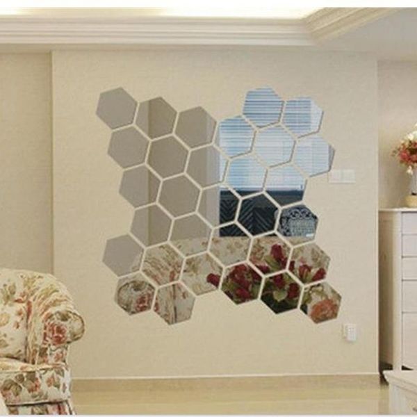

12pcs hexagonal mirror wall stickers diy art home decoration living room crafts und sale mirrors
