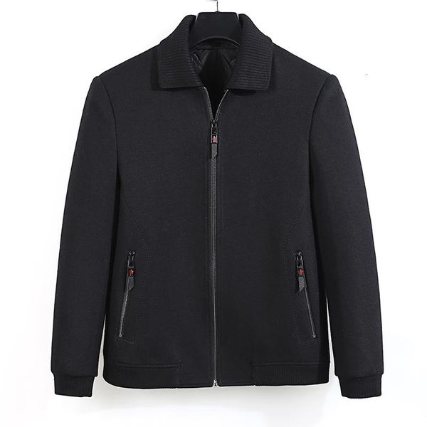 

men's wool & blends men winter coat solid color simple woolen pea male trench casual overcoat, Black