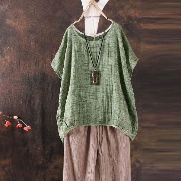

women's t-shirt ladies vintage long sleeve cotton linen baggy loose, White