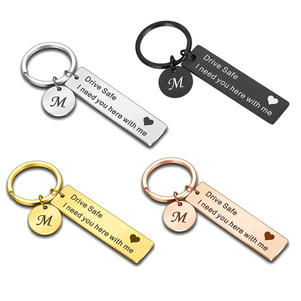

drive safe keychain a-z 26 initials lettering men women boyfriend husband key chain birthday chritsmas father's day gifts, Silver