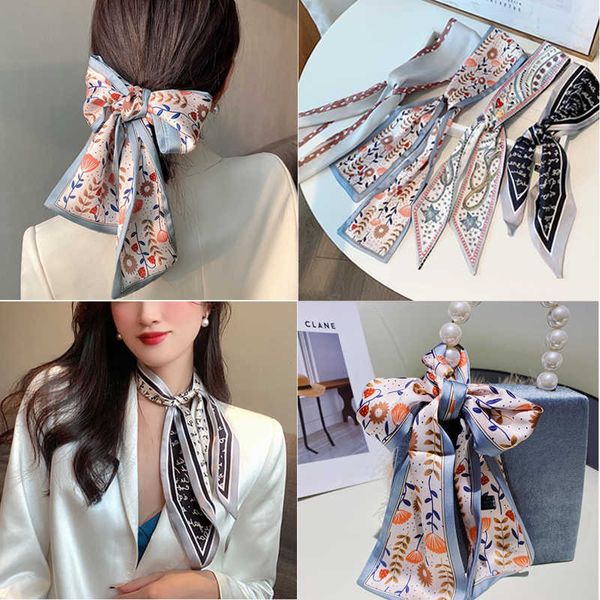 Старинные печатные элегантные волосы ленты для женщин Boho цветок шелковый шарф Scrunchie France Tie лук девушка Корея DIY аксессуары