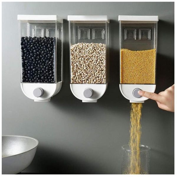 

storage bottles & jars 1500ml automatic dry food cereal dispenser large capacity wall mounted plastic box kitchen grain container tank