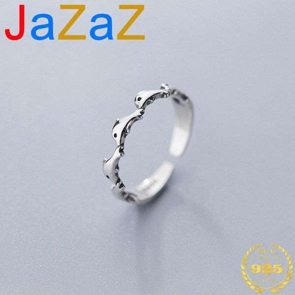 

cluster rings a00083 jazaz 100% 925 sterling silver adjustable cute little whale cocktail for women men romantic fine jewelry gift, Golden;silver