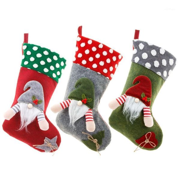 

christmas decorations plush polka dot print gnome stockings cartoon candy bag xmas
