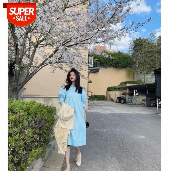 

zhao lusi the same cos style french puff sleeve small dress mid-length a-line skirt #dk2r, Black;gray