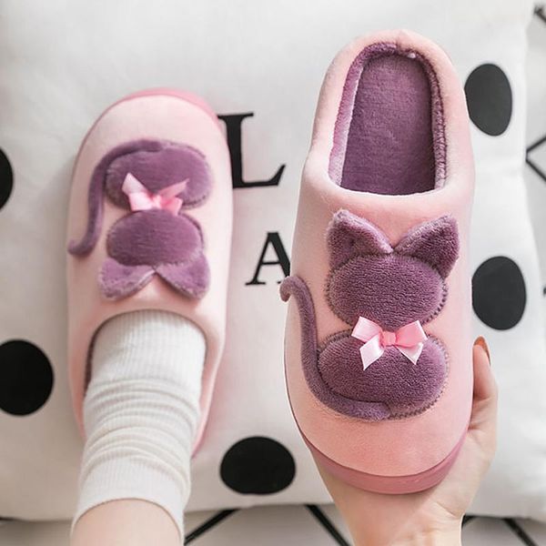 

women's fuzzy slippers winter home indoor fur slides men women fuffly footwear lovey cat with bowtie slipper shoes, Black
