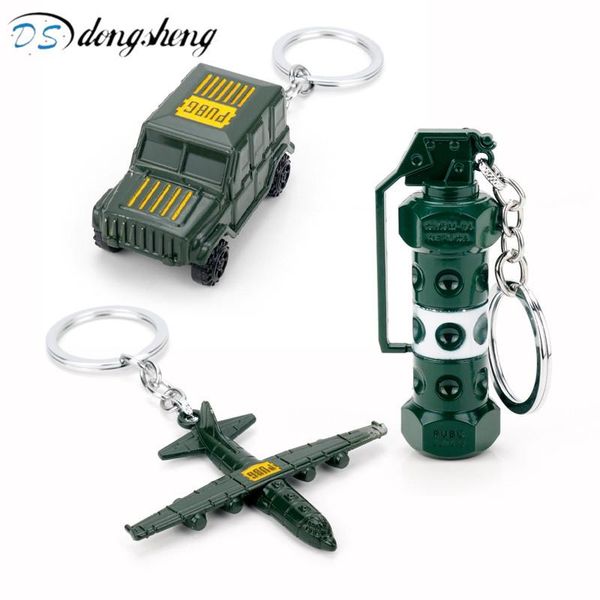 

keychains dongsheng game jewelry playerunknown's battlegrounds keychain pubg keyring stun grenades plane metal car key chain for men ki, Silver