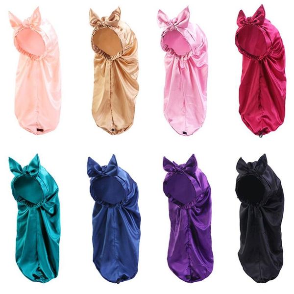 

beanie/skull caps solid color headwear hijab soft satin sleep cap bow knot long hair shower headdress, Blue;gray