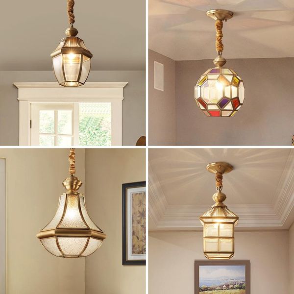 

pendant lamps all copper single head american country corridor small chandelier balcony porch lamp creative rural