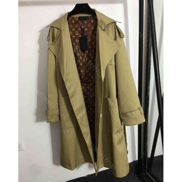 

classic design women windbreaker jacket presbyopia letter logo high-end brand belt waist lapel long-sleeved dress windbreaker jacket womens, Tan;black